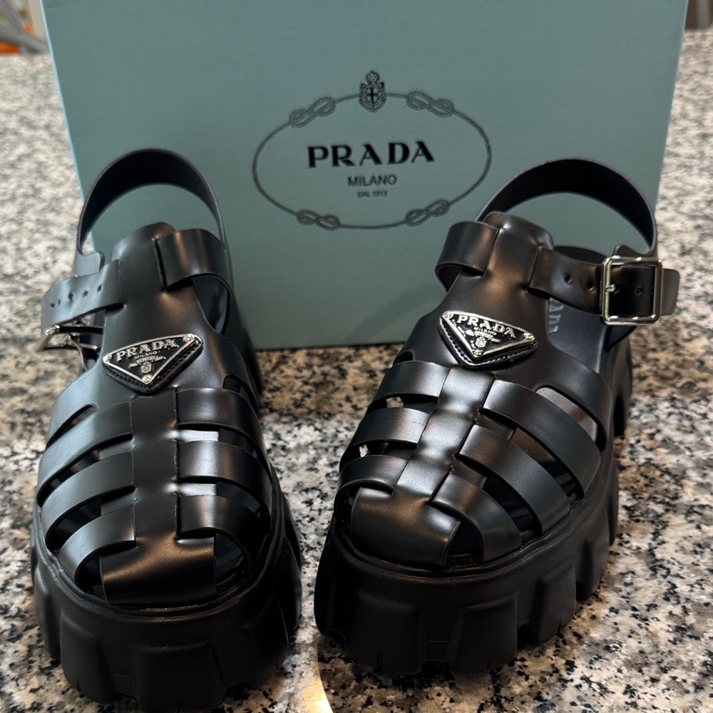 Prada Black Woven Platform Sandals